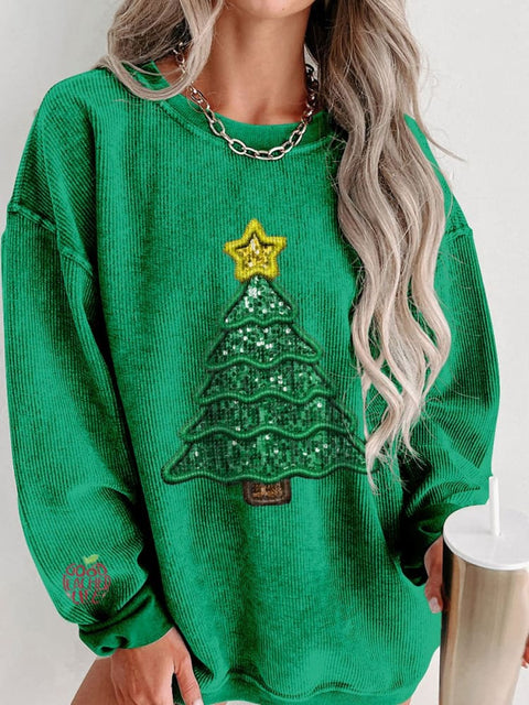 Women's Glitter Christmas Tree Casual Print Shirt