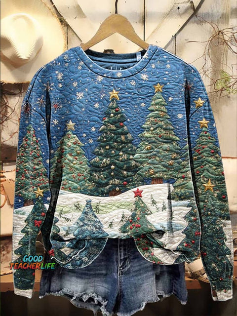 Christmas Christmas tree Night patchwork Casual  Sweatshirt