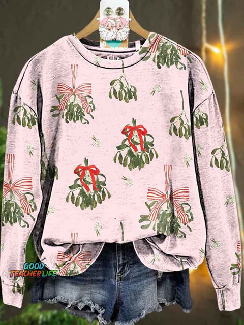 Christmas Pink Bow leafage Casual  Sweatshirt