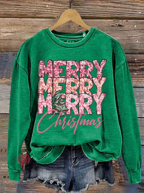 Merry Merry Merry Christmas Casual Print Sweatshirt