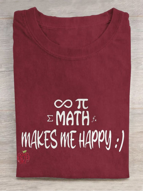 Math Makes Me Happy Casual Print T-shirt