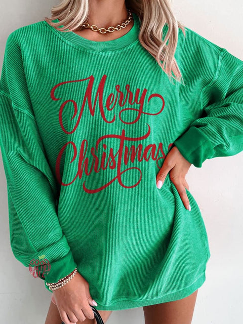 Women's Merry Christmas Casual Print Corduroy Sweatshirt