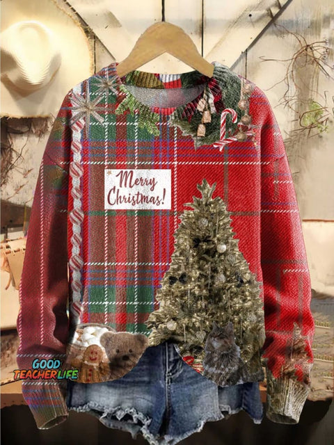 Christmas Tree Art Print Knit Pullover Sweater