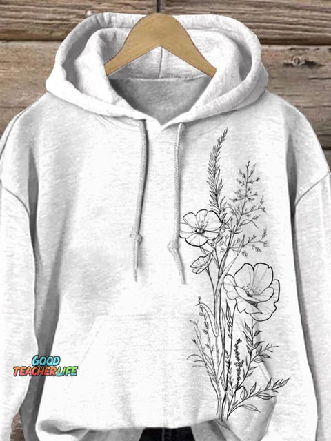 Simple Meadows Floral Graphic Printed Casual Hoodie Sweatshirt