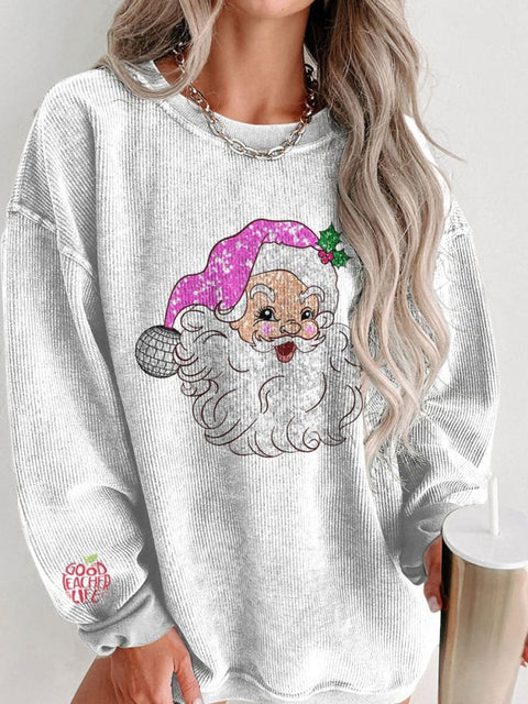 Women's Glitter Christmas Santa Claus Casual Print Shirt