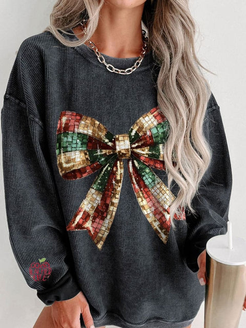 Women's Coquette Christmas Casual Print Corduroy Sweatshirt