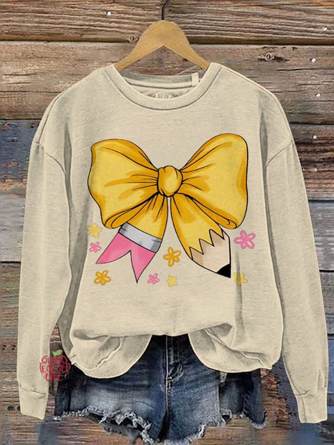 Teacher Pencil Bow Casual  Sweatshirt