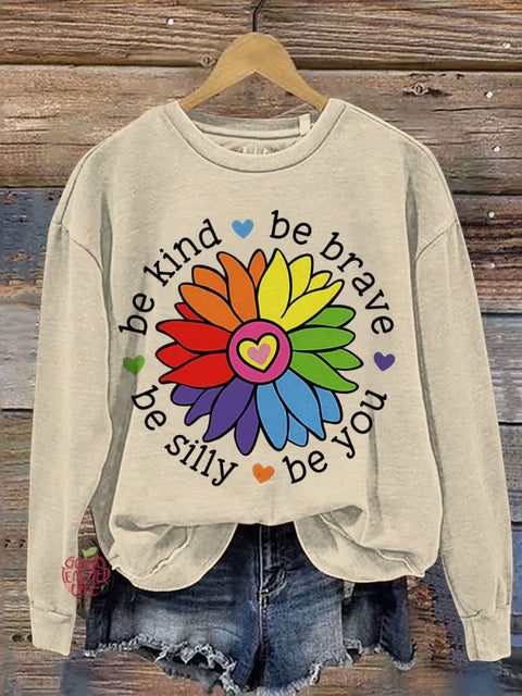 Be Kind Be Brave Be Silly Be You Teacher Casual Print Sweatshirt