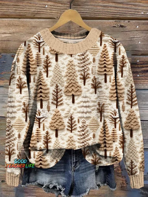 Christmas Tree Print Knit Pullover Sweater