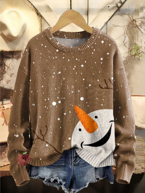 Christmas Snowman Print Knit Pullover Sweater