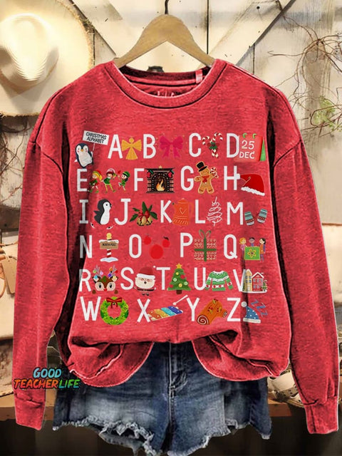 Christmas Alphabet Casual Print Sweatshirt