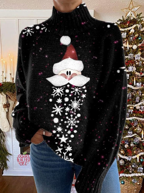 Glitter  Christmas  Print Knit Turtleneck Pullover Sweater