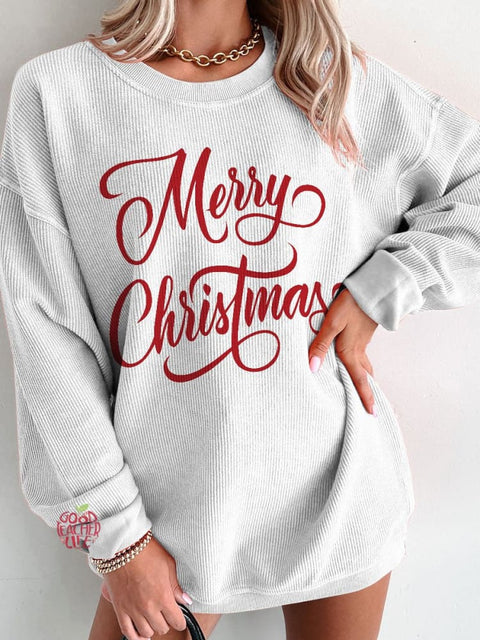 Women's Merry Christmas Casual Print Corduroy Sweatshirt