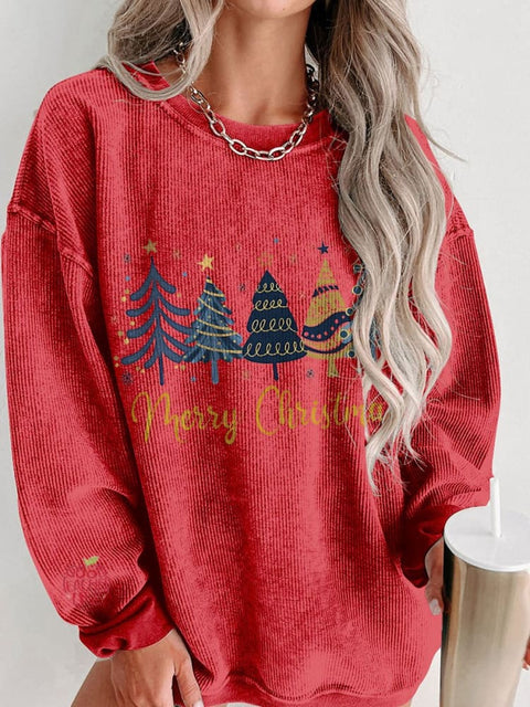 Women's Christmas Snowflake Casual Print Corduroy Sweatshirt