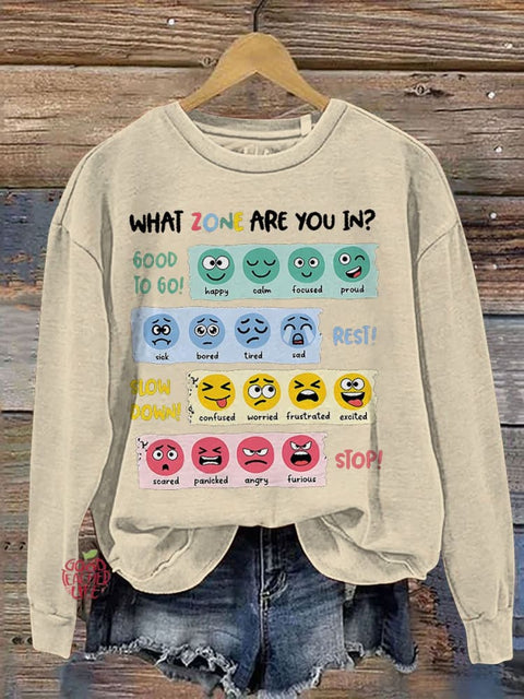 Zone Of Regulation Mental Health Teacher Casual Print Sweatshirt