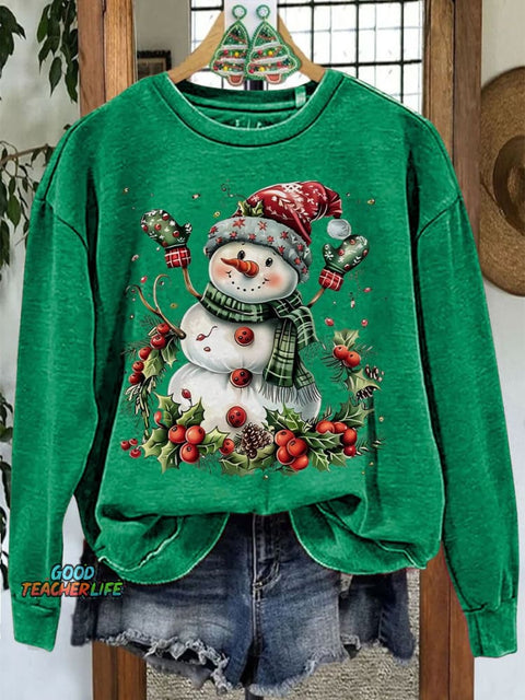 Christmas Snowman Casual Print Sweatshirt