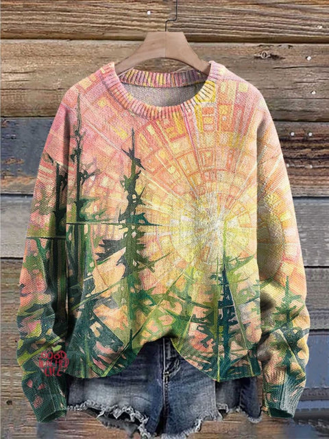 Christmas Tree Art Print Knit Pullover Sweater