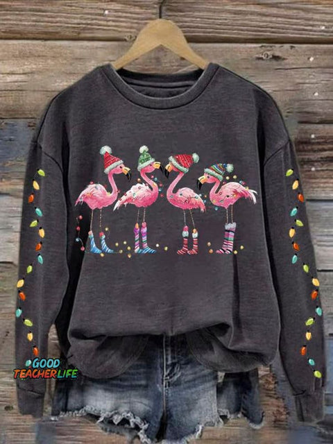 Lovely Christmas Flamingo Art Print Casual Sweatshirt