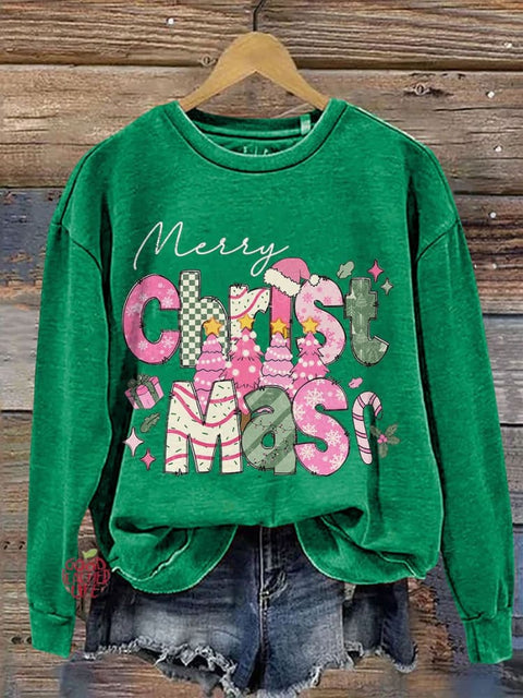 Merry Christmas Christmas Tree Casual Print Sweatshirt