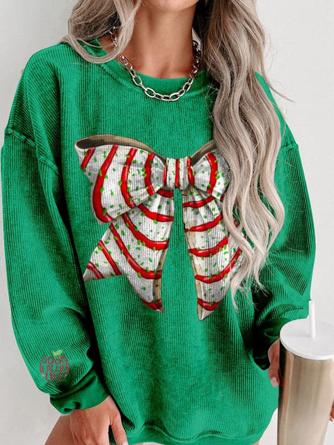 Christmas Striped Bow Print Women's Casual Sweatshirt