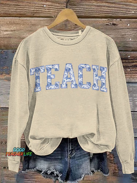 Floral Teach Cute Teacher Casual Print Sweatshirt