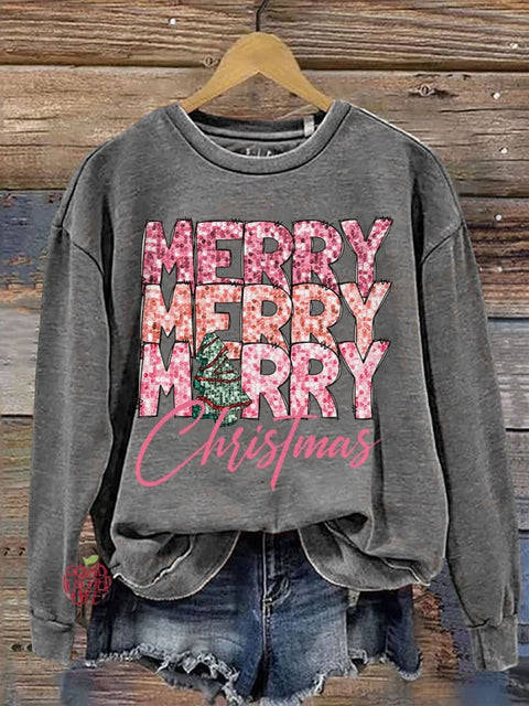 Merry Merry Merry Christmas Casual Print Sweatshirt