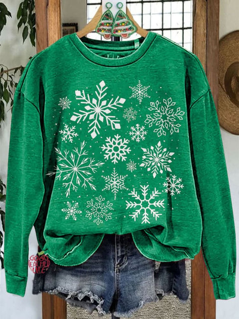 Snowflake Christmas Casual Print Sweatshirt