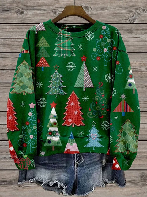 Merry Christmas Trees Teacher Casual Print Sweatshirt