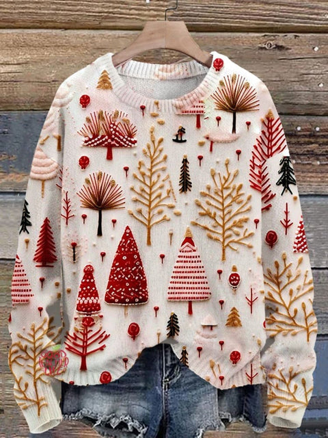 Christmas Tree Print Knit Pullover Sweater