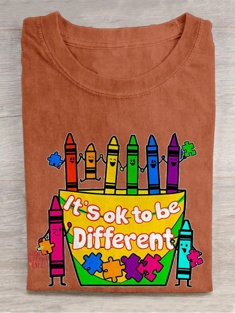 It's Ok To Be Different We're All Different Teacher Casual Print T-shirt