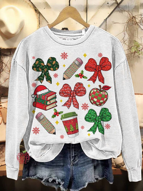 Coquettish Bow Teacher Christmas Pencil Casual Sweatshirt