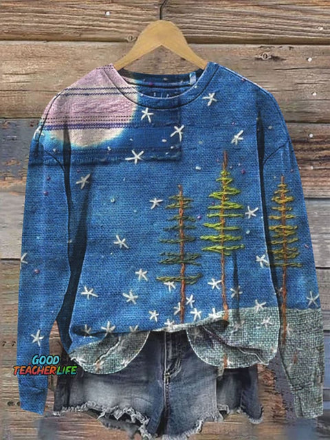 Vinatge Christmas Tree Art Print Casual  Sweatshirt