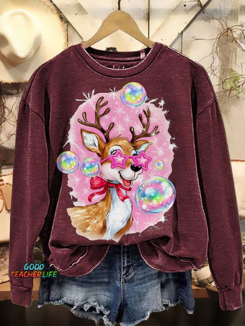 Iridescent Reindeer Christmas Casual Sweatshirt