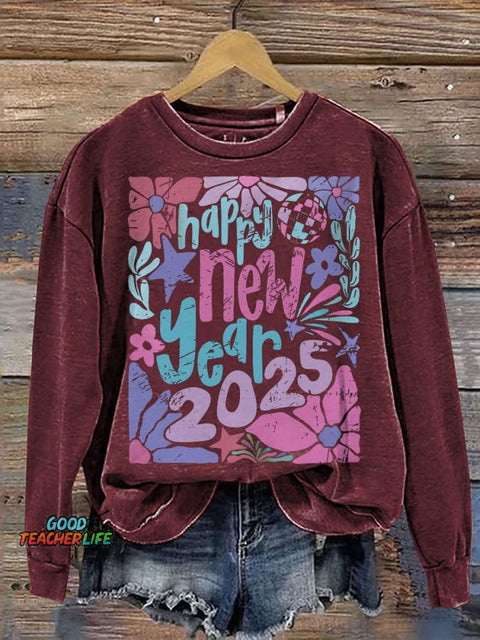 Happy New Year 2025 Casual Print Sweatshirt