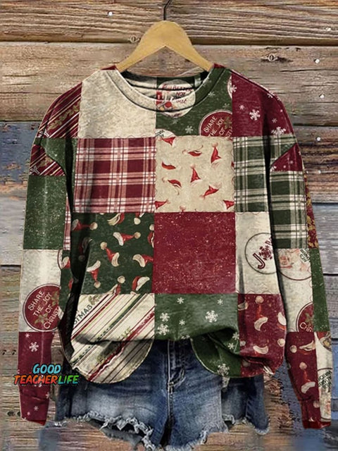 Retro Christmas Print Casual  Sweatshirt
