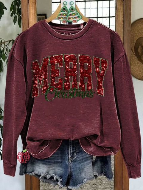 Classic Merry Christmas Contrasting Color Sweatshirt