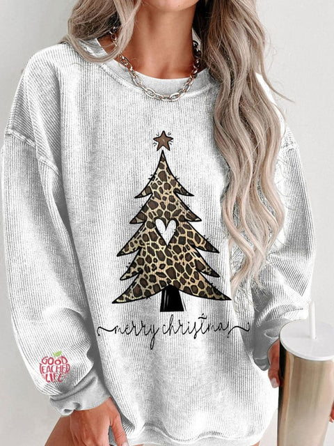 Women's Christmas Tree Leopard Casual Print Sweatshirt