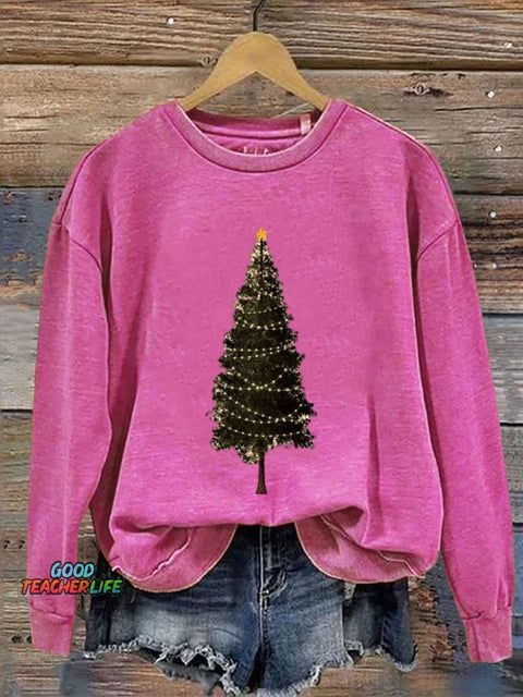Christmas Tree Print  Casual  Sweatshirt