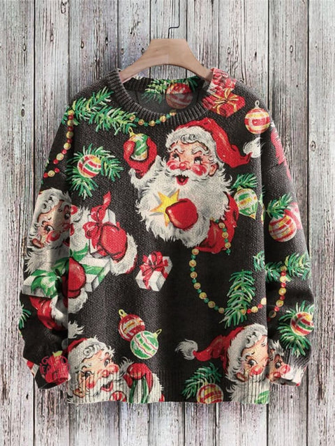 Christmas Cute Santa Claus Decoration Art Pattern Print Casual Knit Pullover Sweater