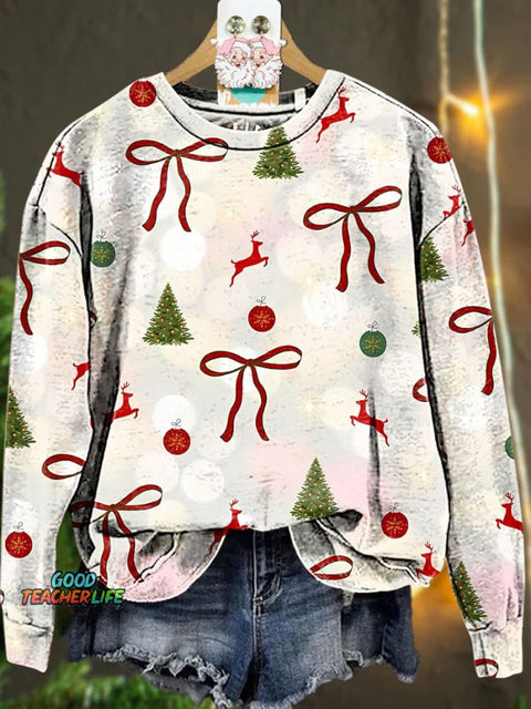 Merry Christmas Reindeer Christmas tree Bow Casual  Sweatshirt