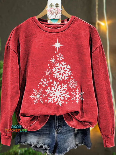Christmas Snowflake Christmas Tree Casual  Sweatshirt