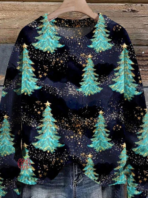 Christmas Tree  Print Knit Pullover Sweater