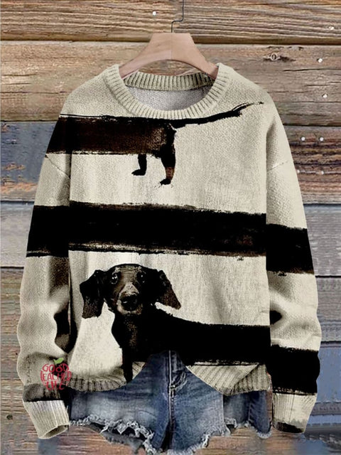 Funny Dog Dachshund Art Print Knit Pullover Sweater