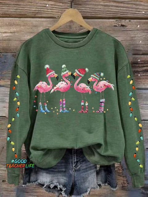 Lovely Christmas Flamingo Art Print Casual Sweatshirt