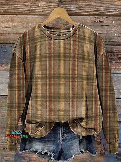 Classic Check Pattern Casual Sweatshirt