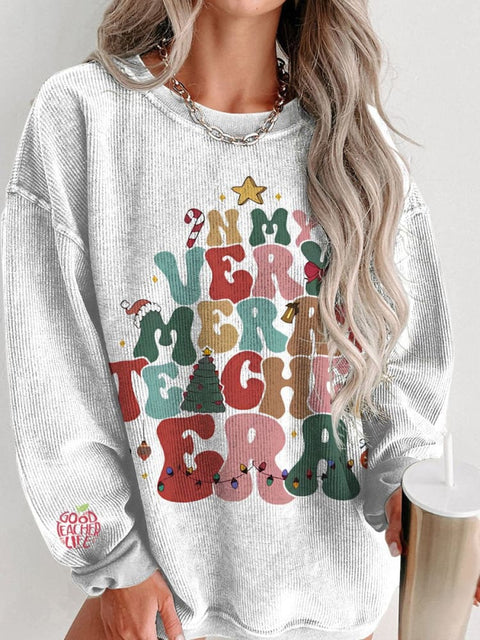 Christmas In My Very Merry Teacher Era Women's  Casual Print Corduroy Sweatshirt