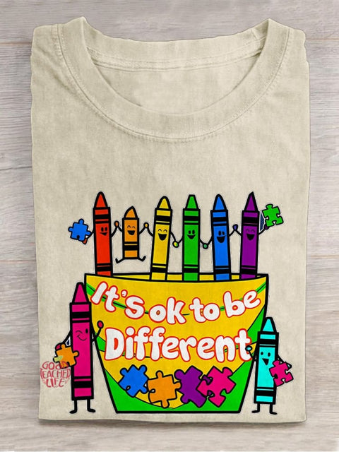 It's Ok To Be Different We're All Different Teacher Casual Print T-shirt