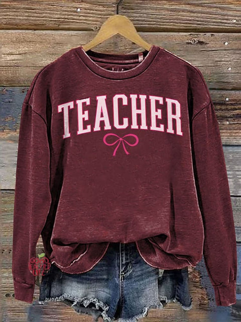 Teacher Pink Bow Varsity Casual  Sweatshirt