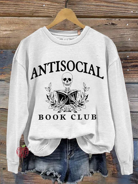 Book Club Halloween Death Reading Book Teacher Print Casual Long Sleeve Sweatshirt