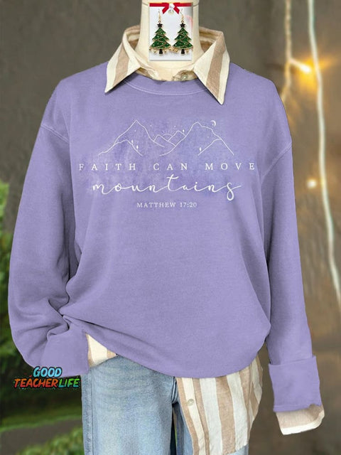 Faith Can Move Mountains Print Casual Sweatshirt